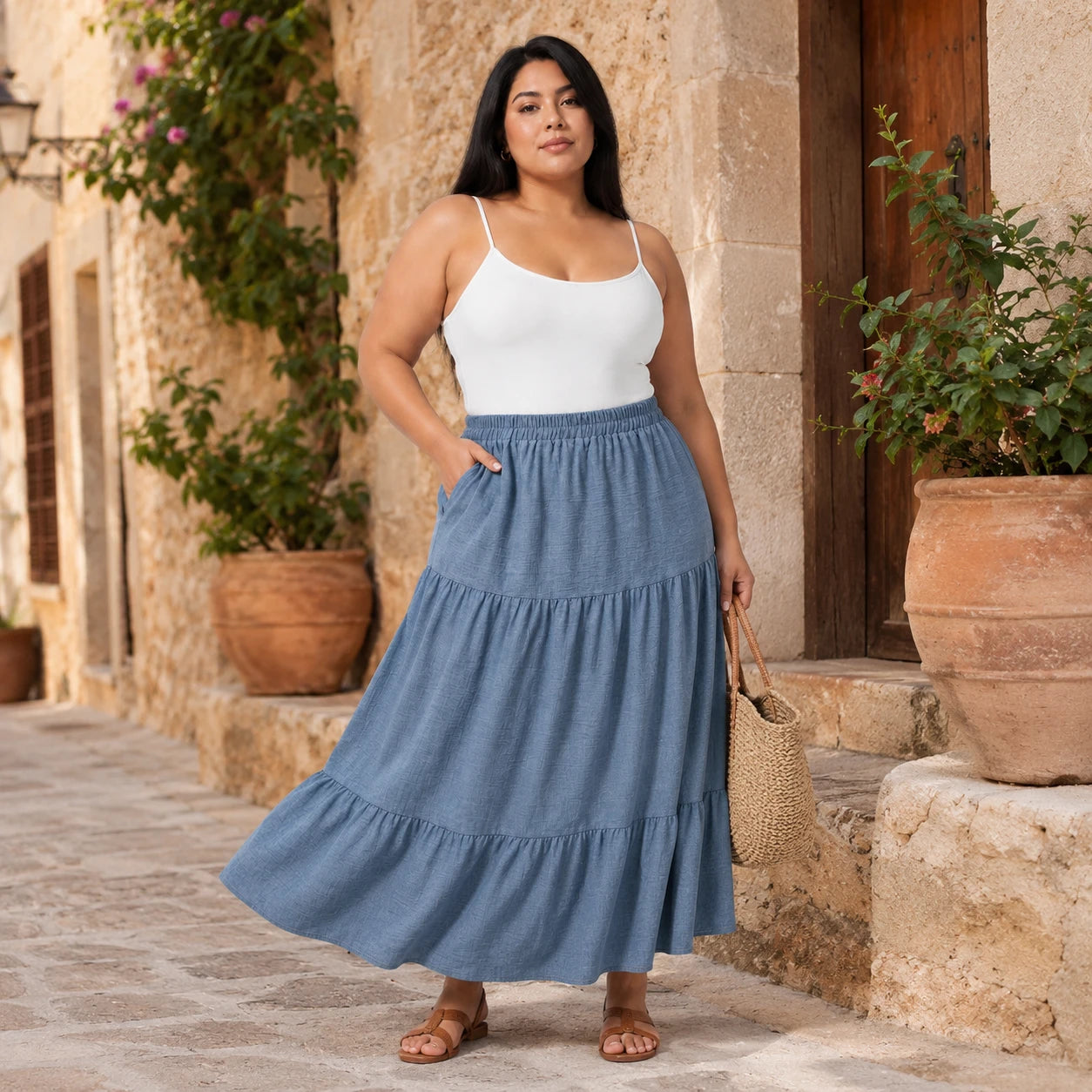 Tiered Elastic Waist Maxi Skirt WHD0606482