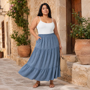 Tiered Elastic Waist Maxi Skirt WHD0606482