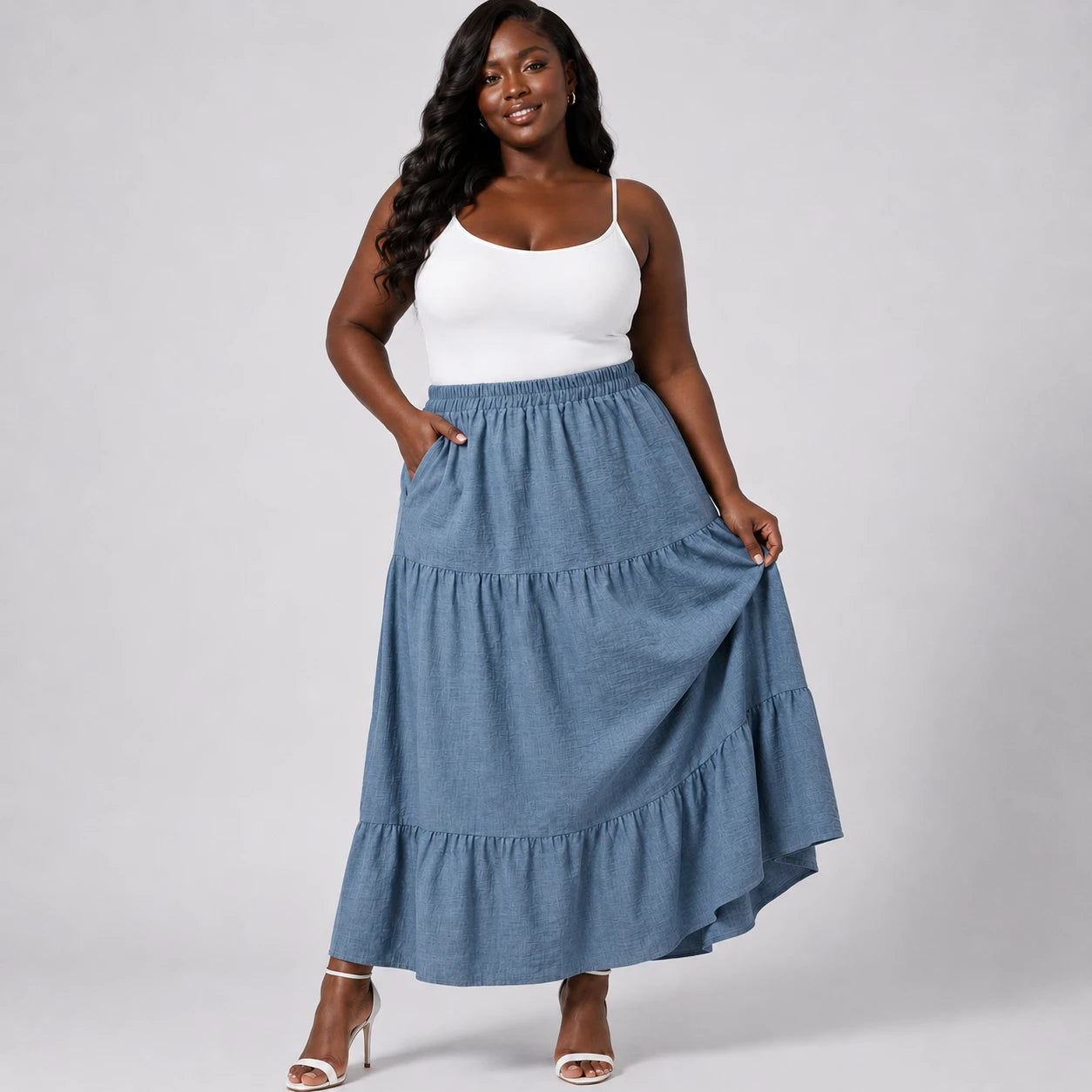 Tiered Elastic Waist Maxi Skirt WHD0606482