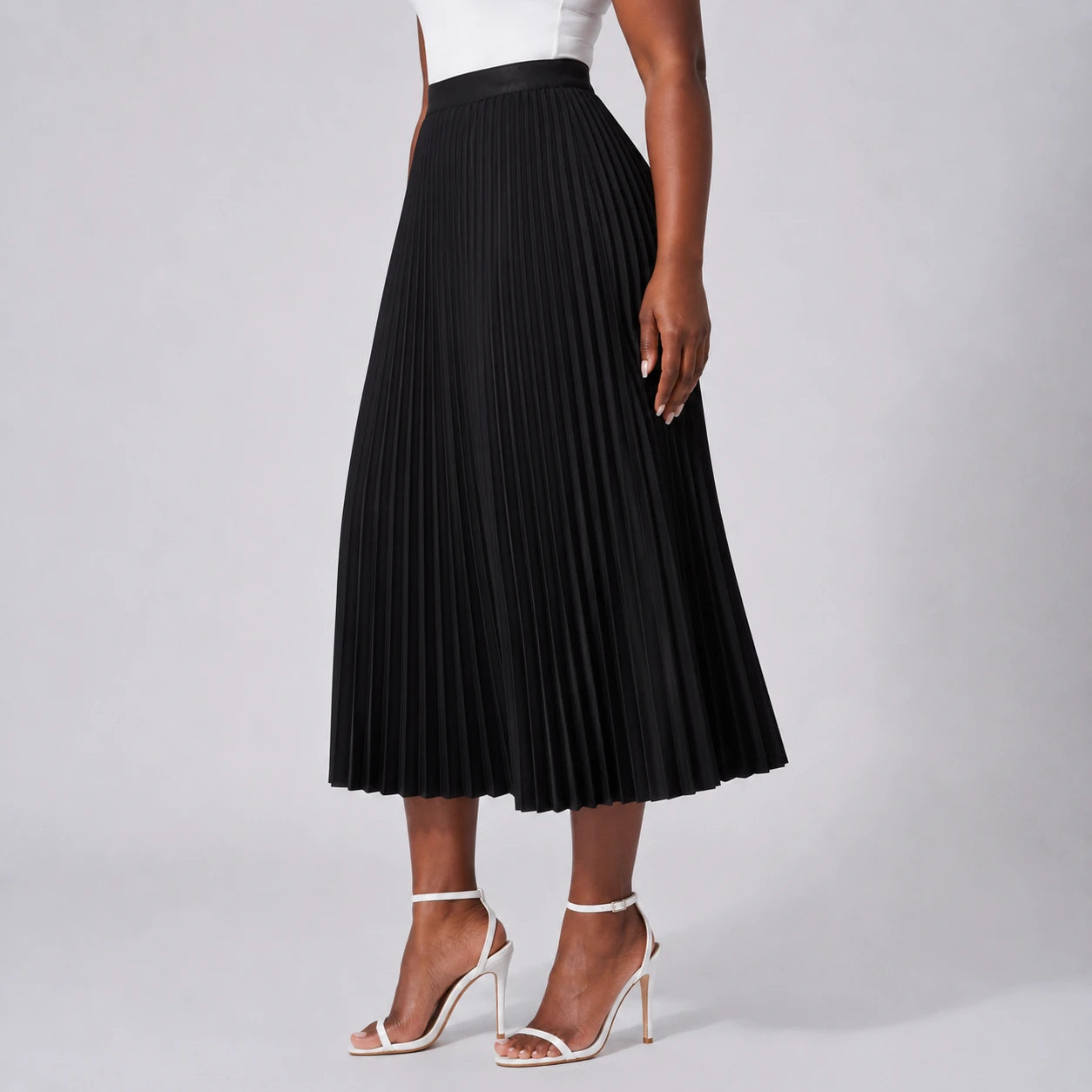 Pleated Elastic-Waist Midi Skirt WHD0606485