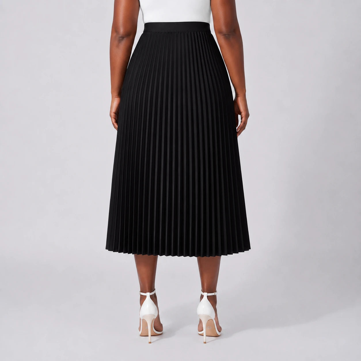 Pleated Elastic-Waist Midi Skirt WHD0606485