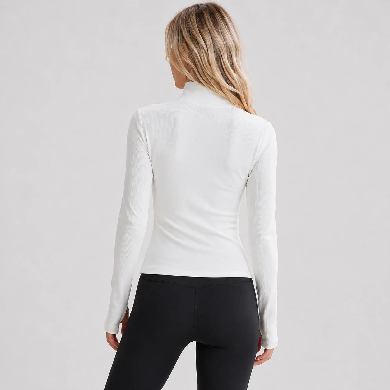 Ribbed Zip Mock Neck Top WHD0606525-JYMW117