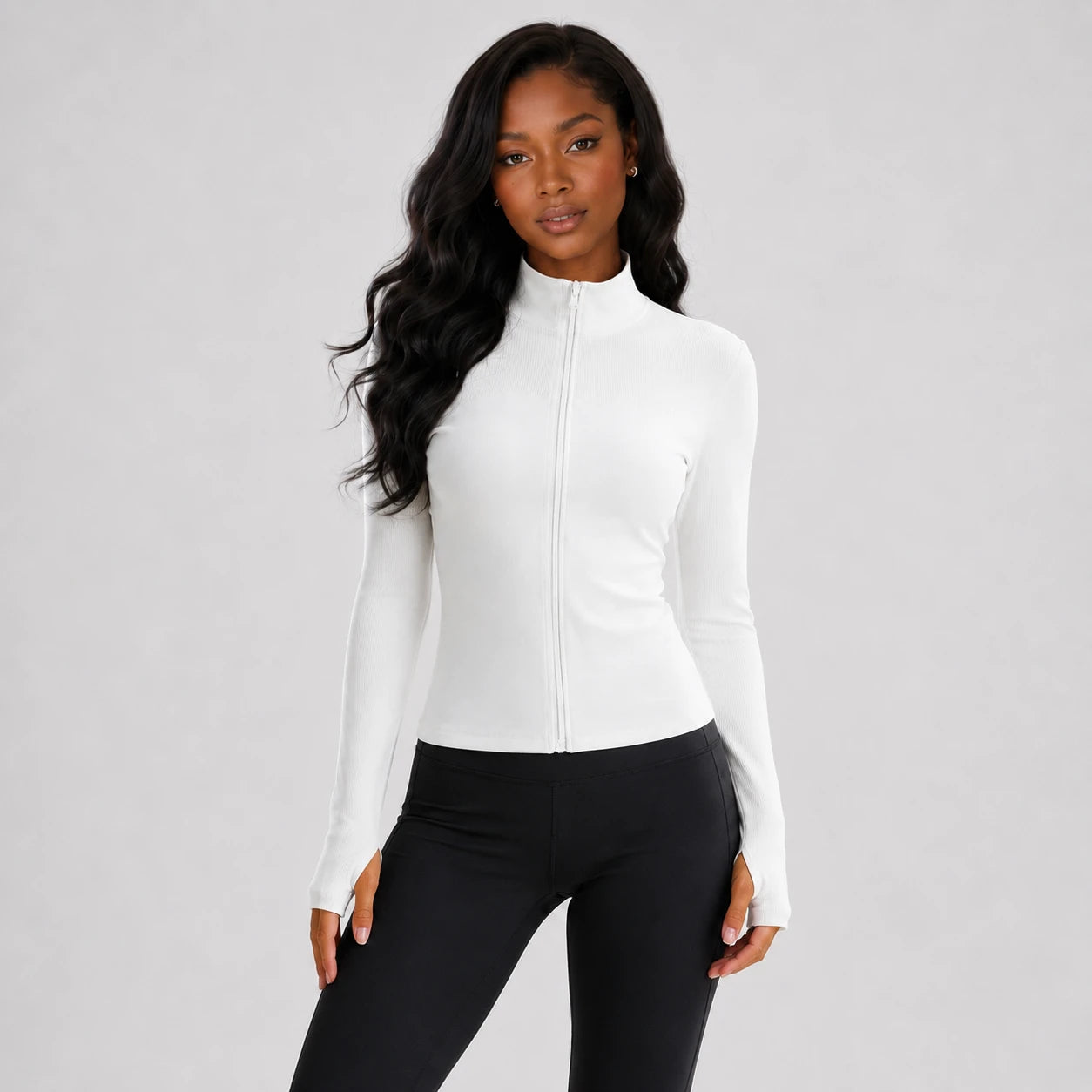 Ribbed Zip Mock Neck Top WHD0606525-JYMW117