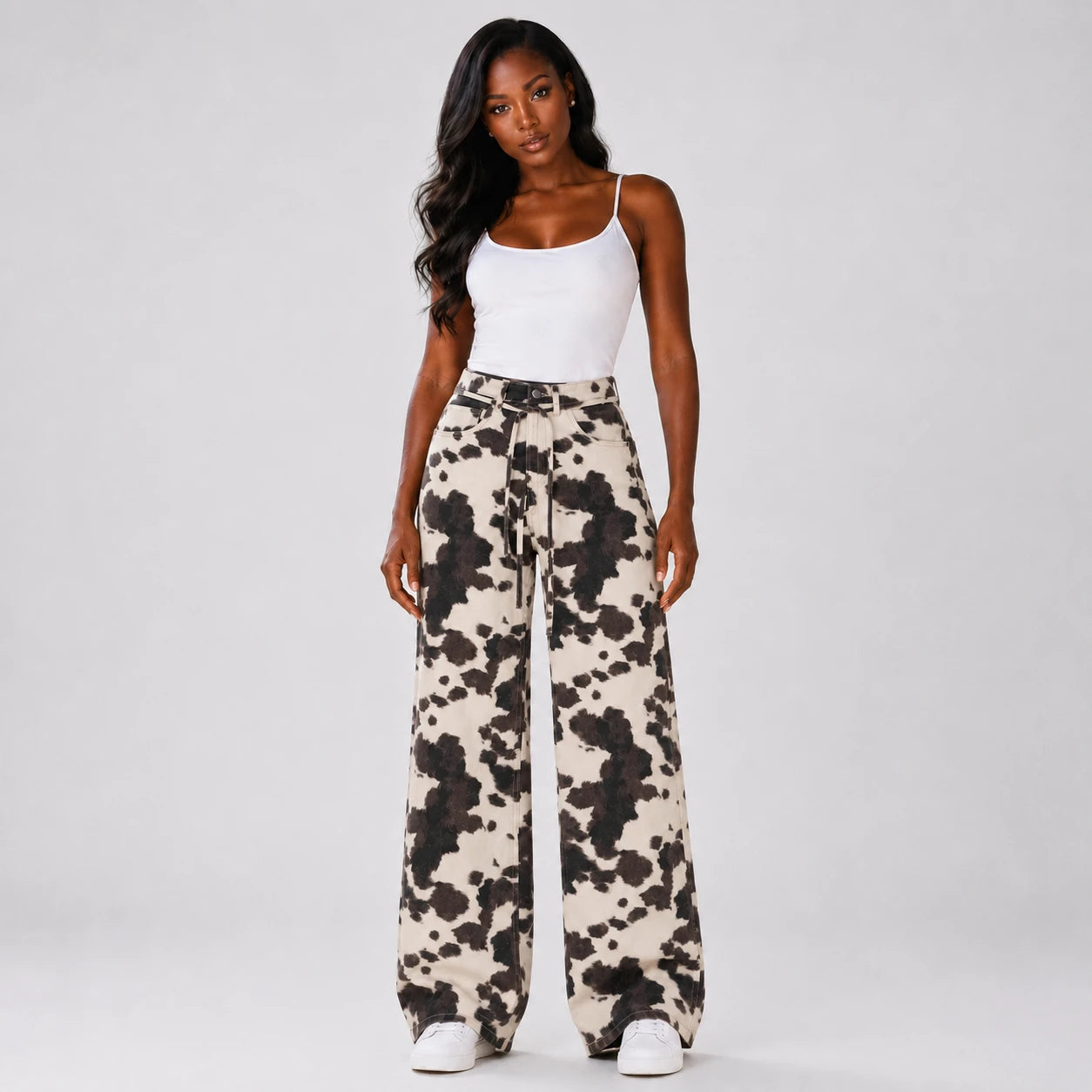 Cow Print Wide Leg Pants WHD0606542