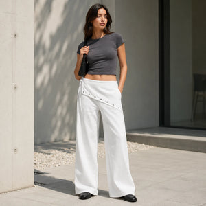 Asymmetric Grommet Wide Leg Pants WHD0606545