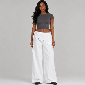 Asymmetric Grommet Wide Leg Pants WHD0606545