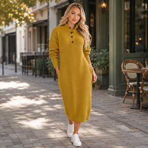 Button Collar Knit Dress WHD0606547