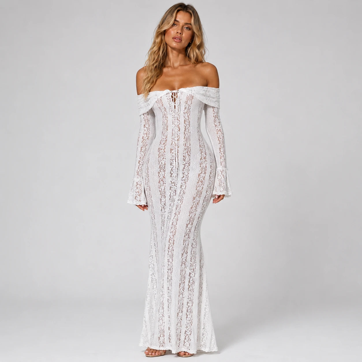 Off-Shoulder Lace Maxi Dress WHD0606550