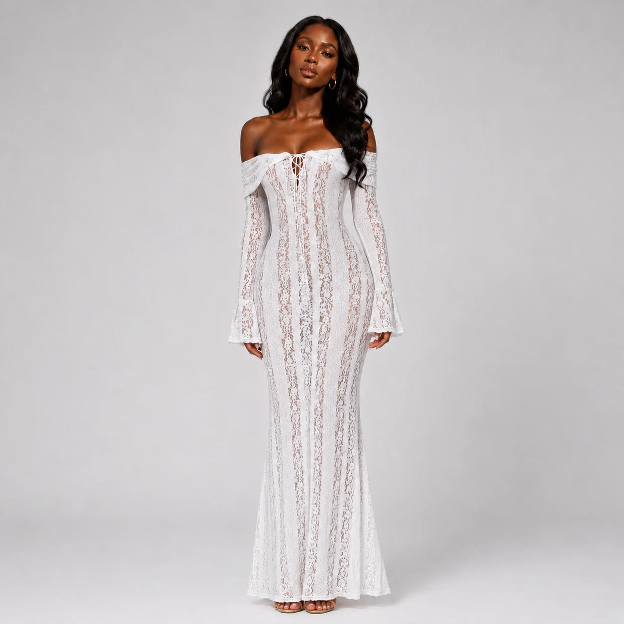 Off-Shoulder Lace Maxi Dress WHD0606550