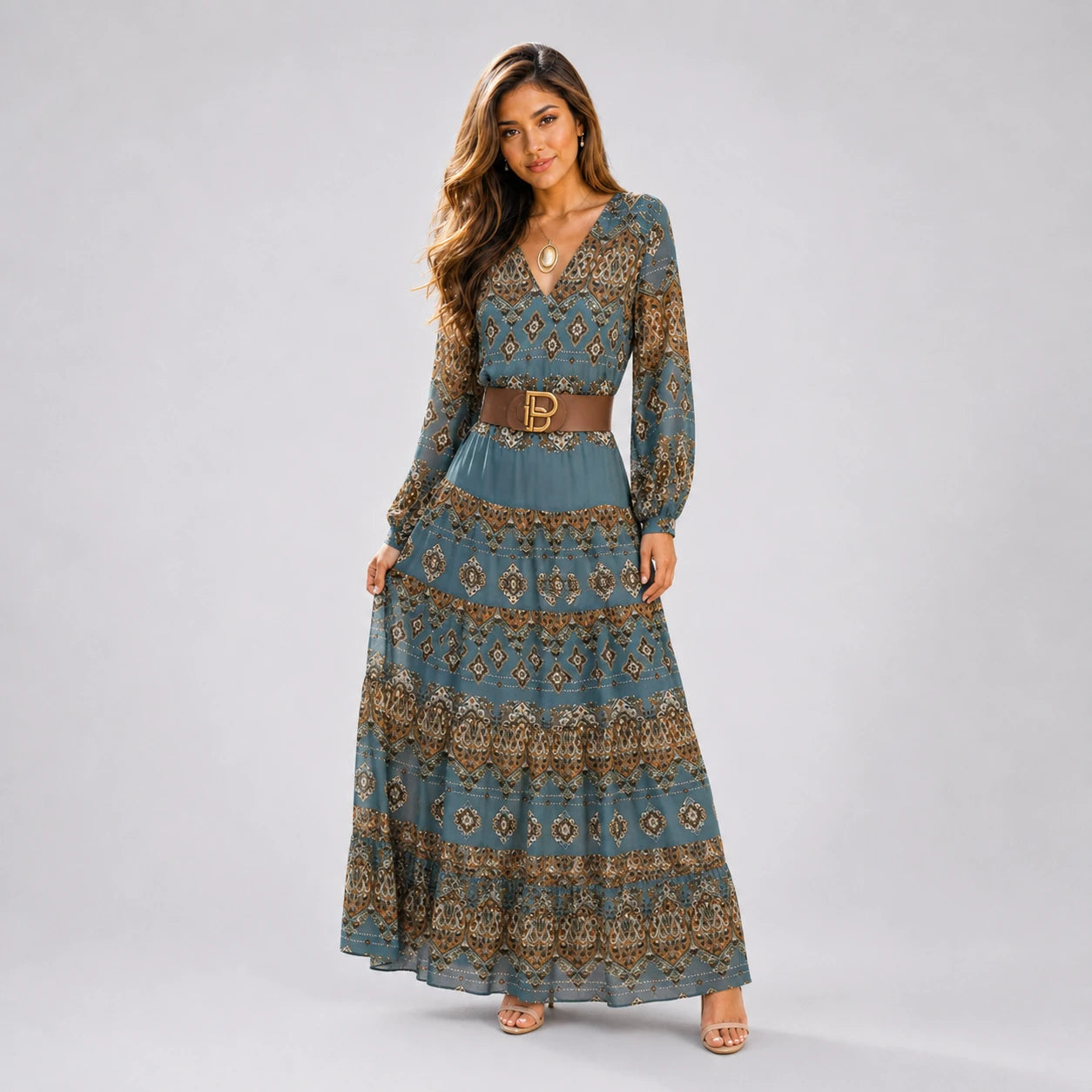 Paisley Belted Maxi Dress WHD0606552