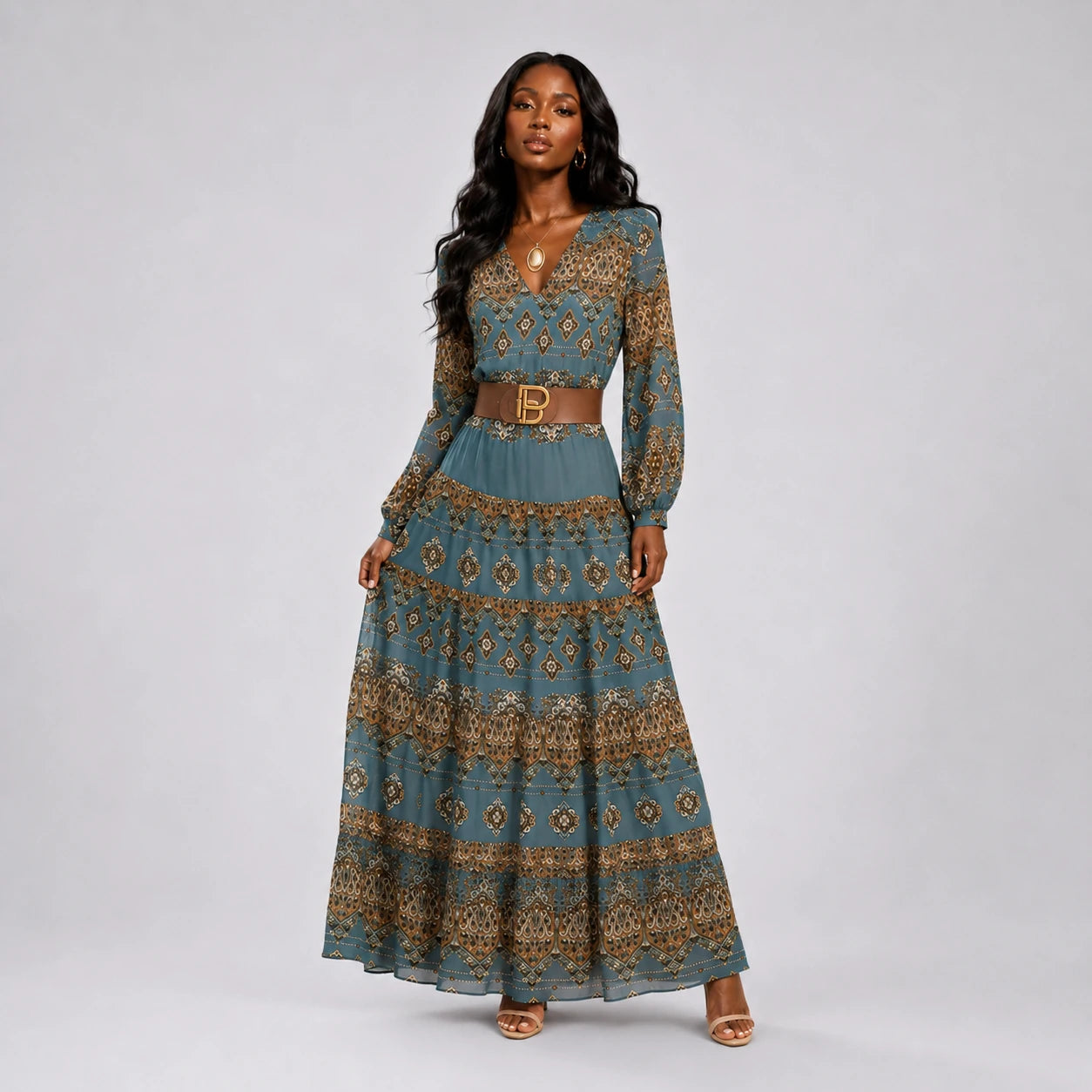 Paisley Belted Maxi Dress WHD0606552