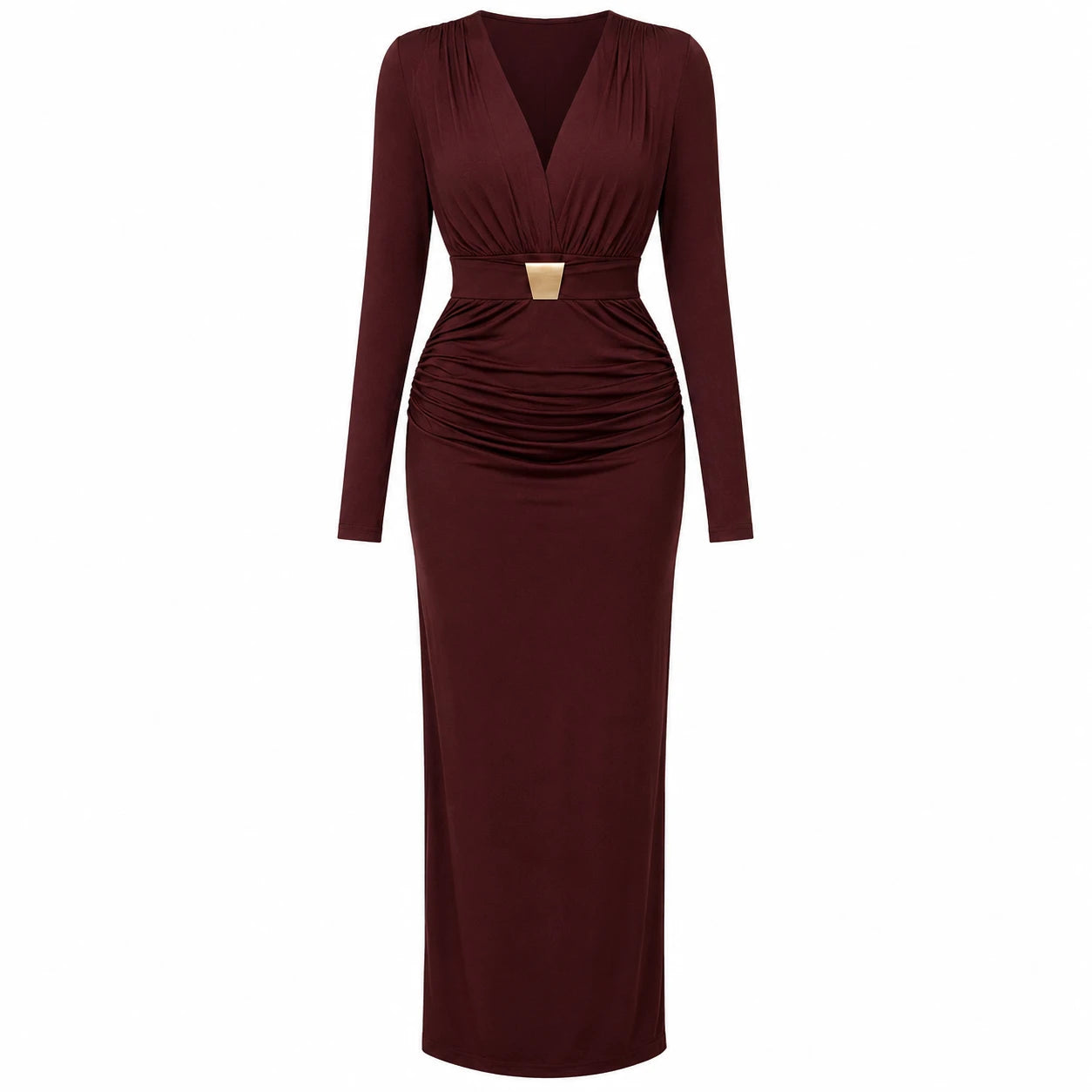 Gold-Detail Ruched Maxi Dress WHD0606554