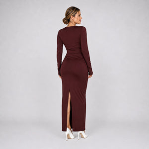 Gold-Detail Ruched Maxi Dress WHD0606554