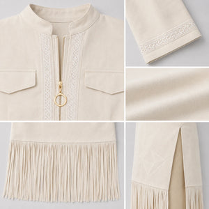 Zip Front Fringe Midi Dress WHD0606556