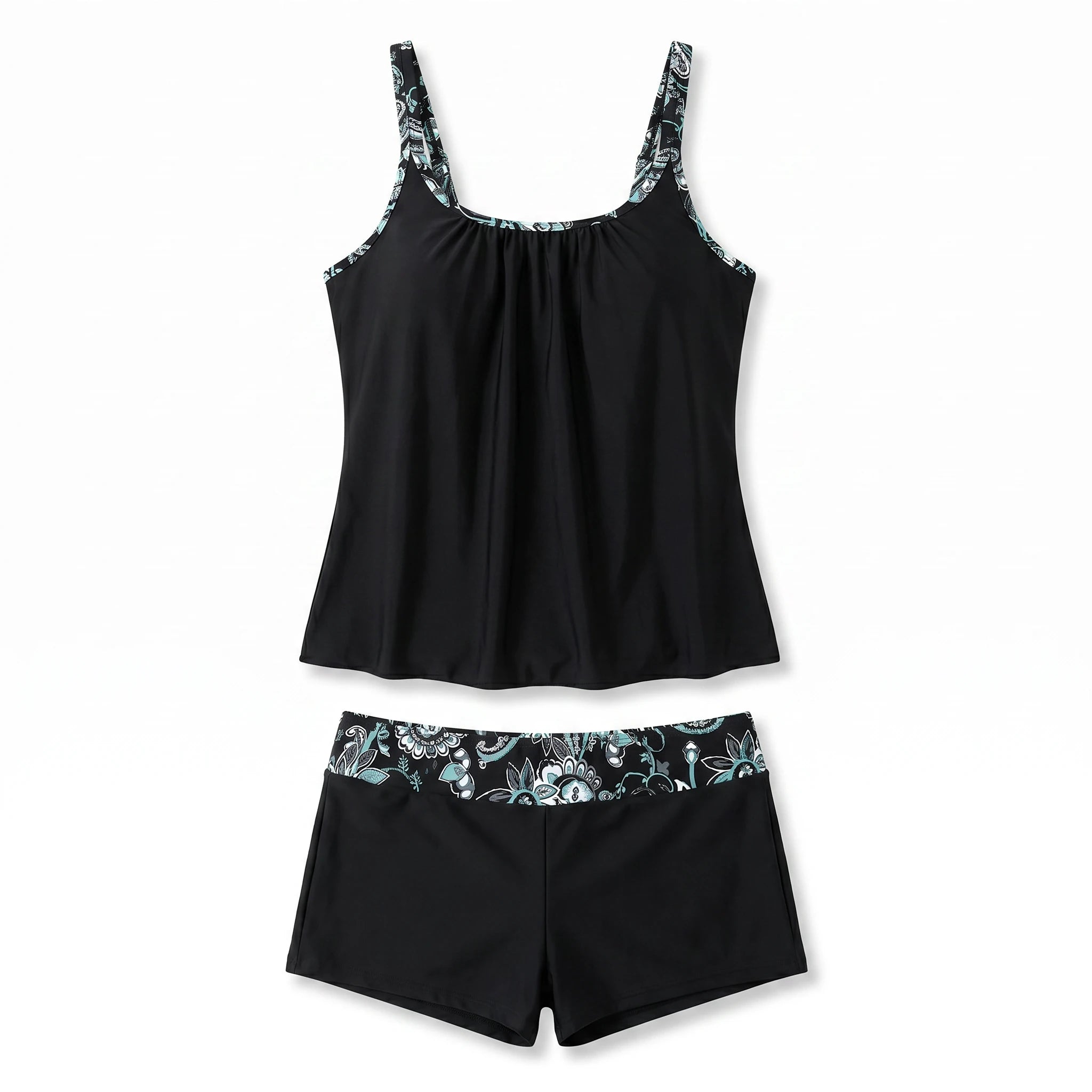 Floral Trim Black Swim Set WHD0606576-KA-P739-01