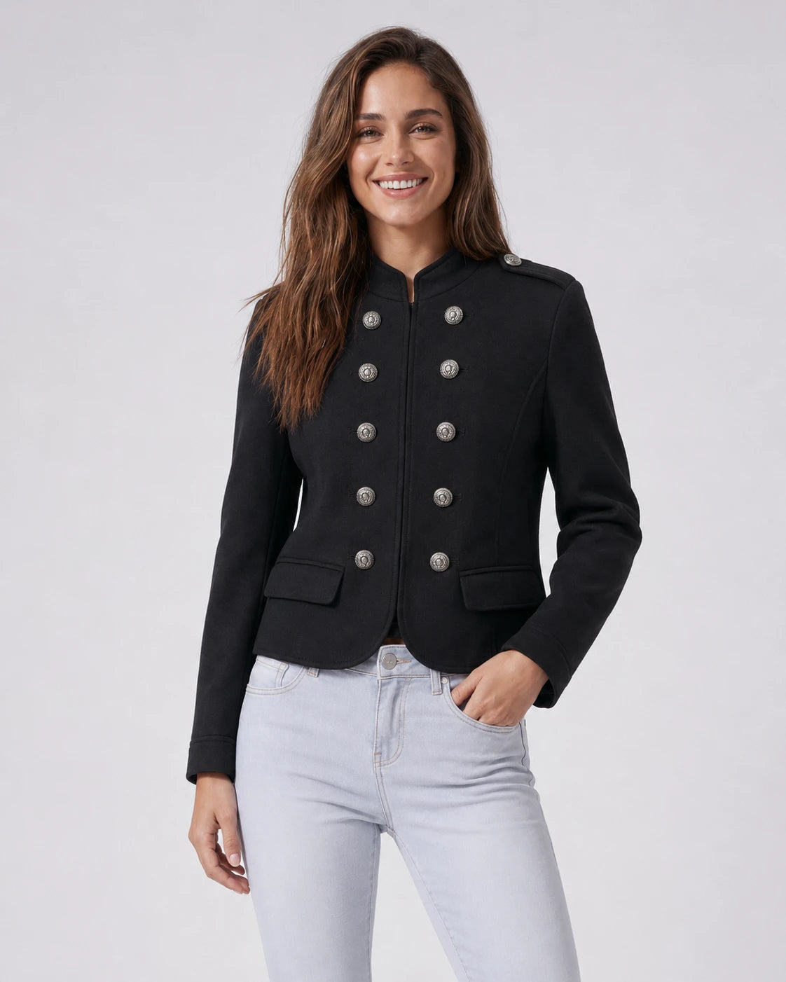 Military Button Cropped Jacket WHD0606580