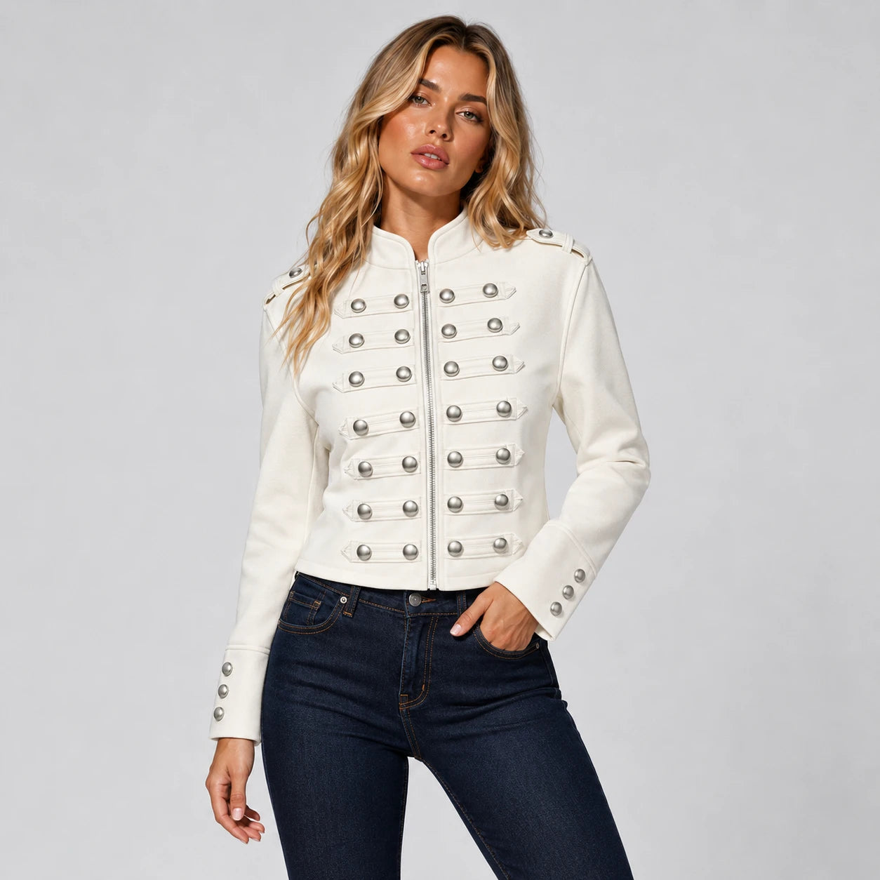 Ivory Military Crop Jacket WHD0606585