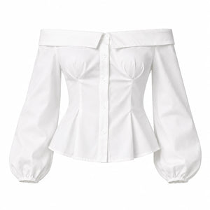 Off-Shoulder Button Blouse WHD0606588