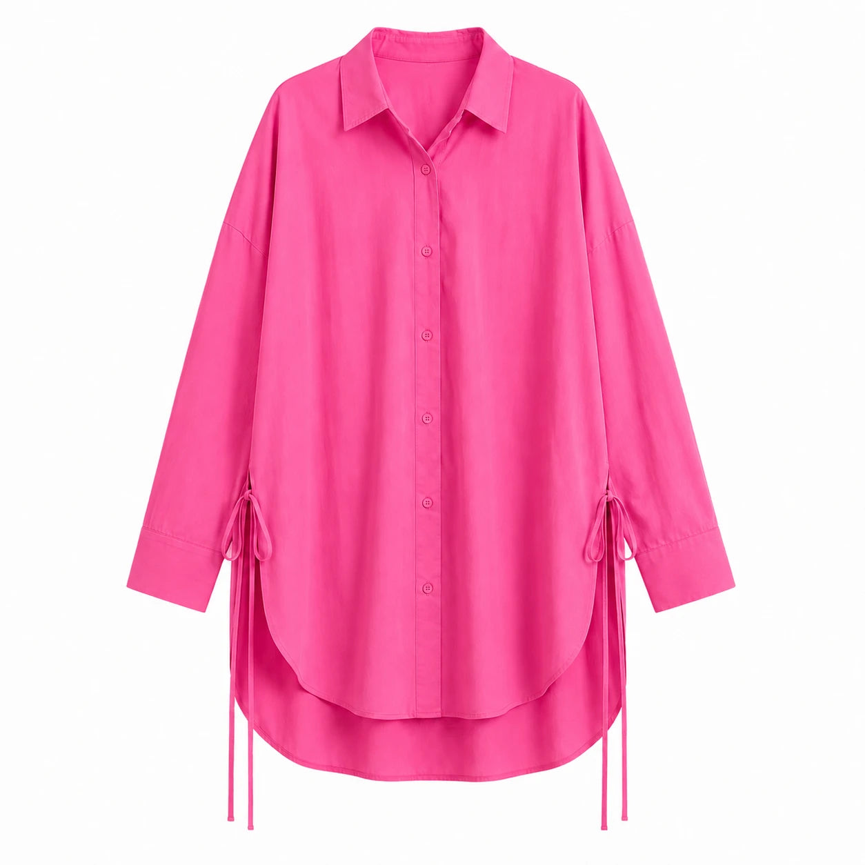 Oversized Side-Tie Button-Up Shirt WHD0606589