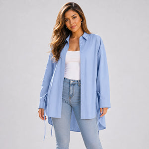 Oversized Side-Tie Button-Up Shirt WHD0606589