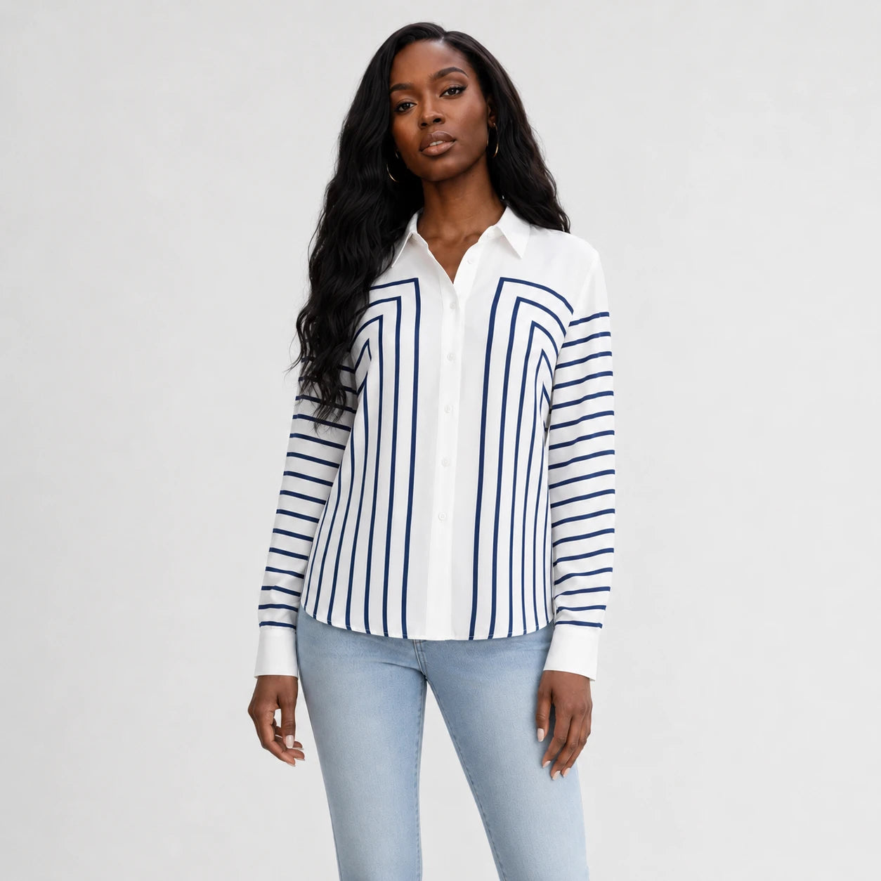 Geometric Stripe Button Shirt WHD0606590