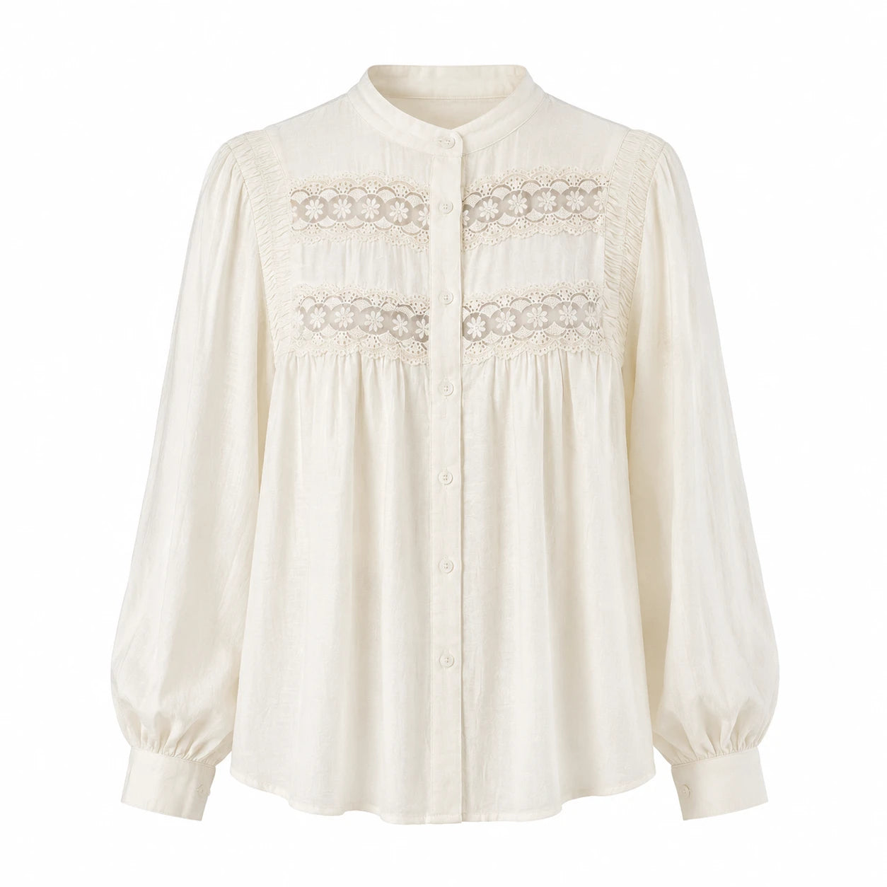 Lace Panel Button Blouse WHD0606591