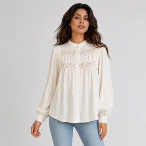Lace Panel Button Blouse WHD0606591