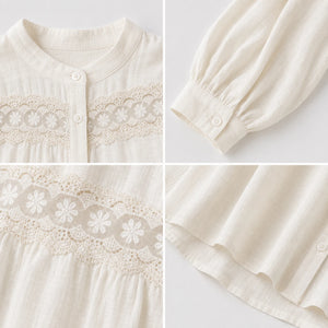 Lace Panel Button Blouse WHD0606591