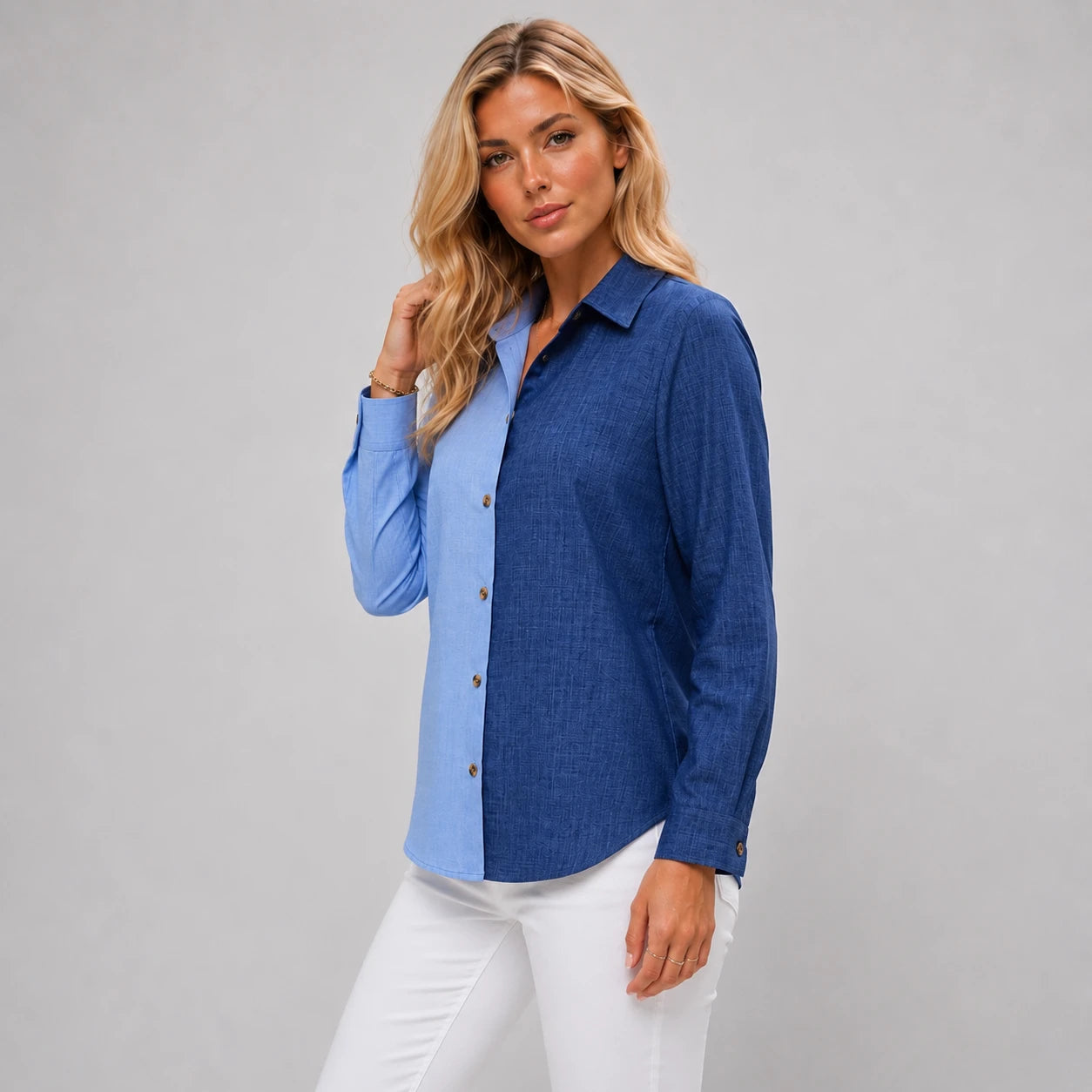 Color Block Button Shirt WHD0606593