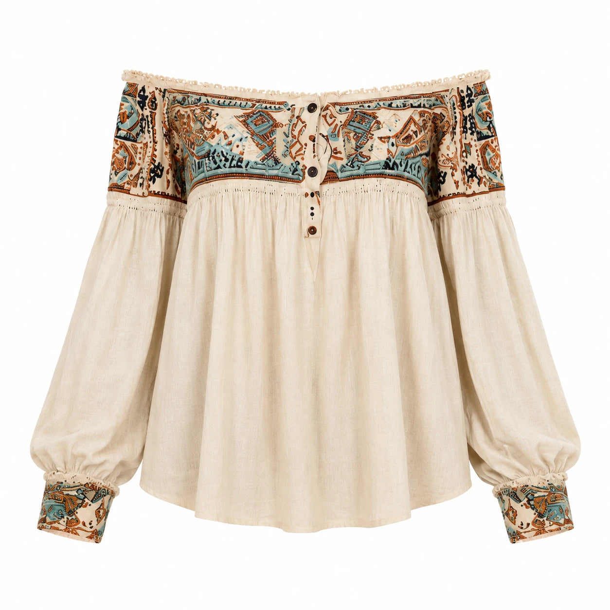 Boho Off-Shoulder Printed Blouse WHD0606594