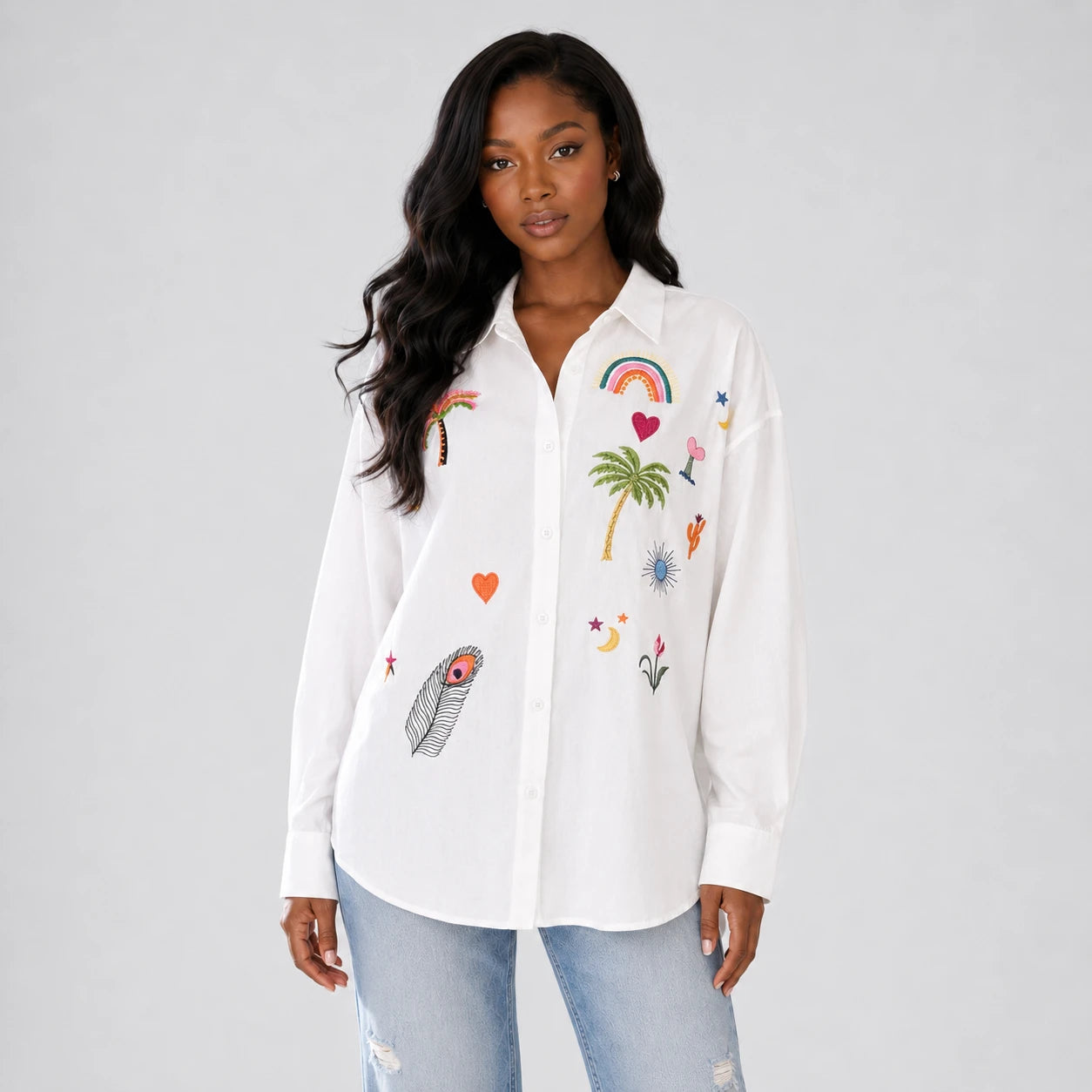 Embroidered Button Front Shirt WHD0606595