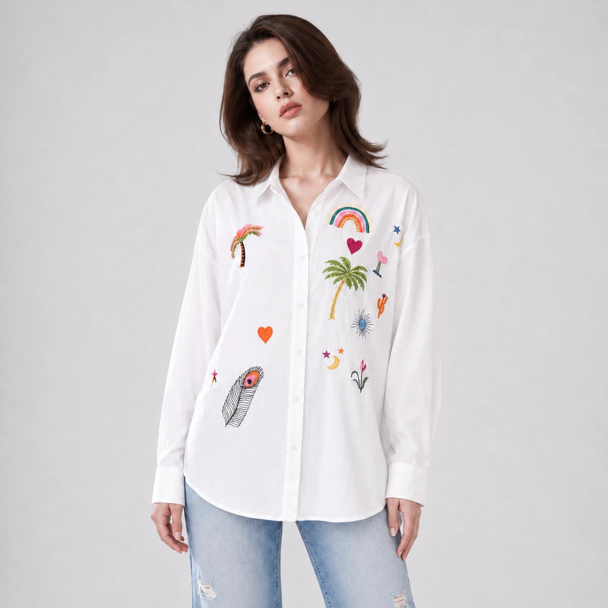 Embroidered Button Front Shirt WHD0606595