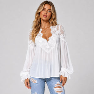 Lace V-Neck Blouse WHD0606596