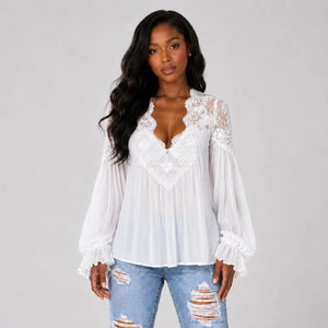 Lace V-Neck Blouse WHD0606596