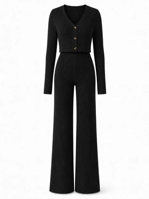 Ribbed Knit Wide Leg Set WHD0606597