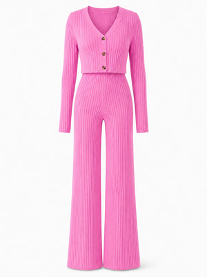 Ribbed Knit Wide Leg Set WHD0606597