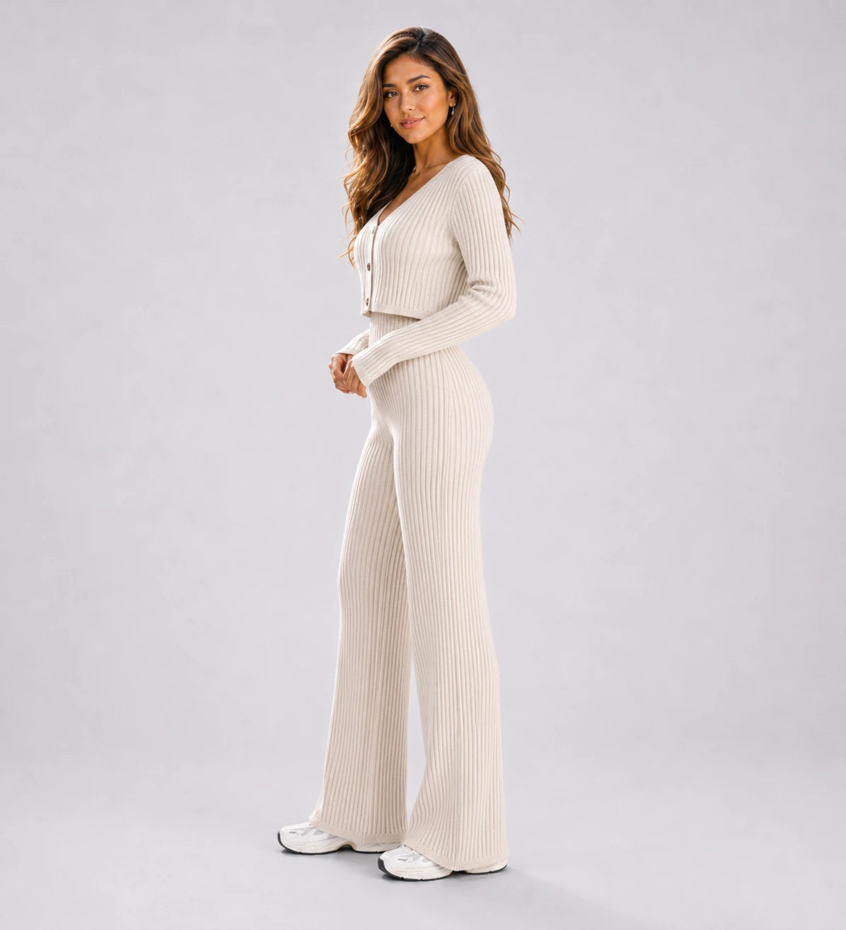 Ribbed Knit Wide Leg Set WHD0606597