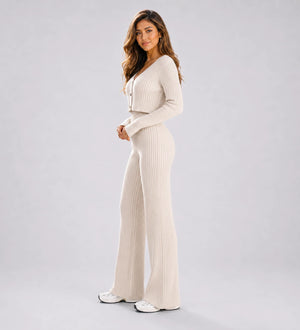 Ribbed Knit Wide Leg Set WHD0606597