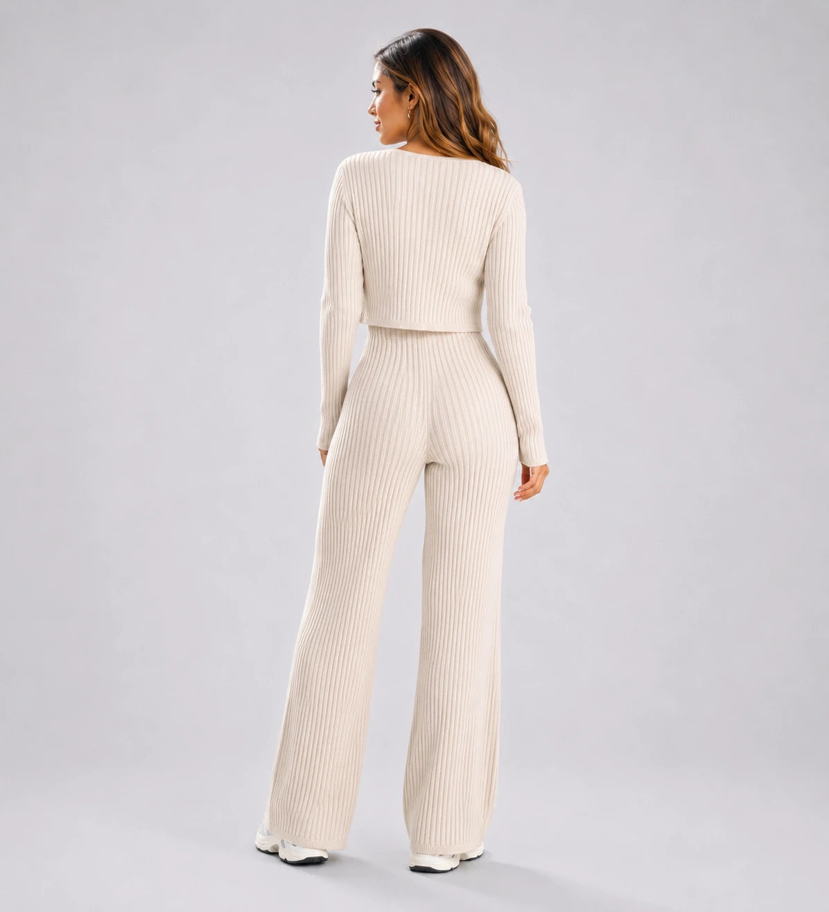 Ribbed Knit Wide Leg Set WHD0606597
