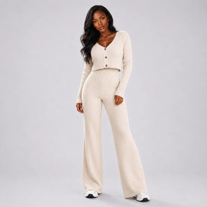 Ribbed Knit Wide Leg Set WHD0606597