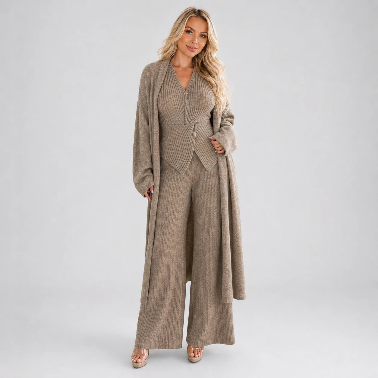 Ribbed Knit Three Piece Set WHD0606599