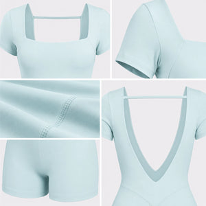 Open Back Short Sleeve Romper WHD0606622