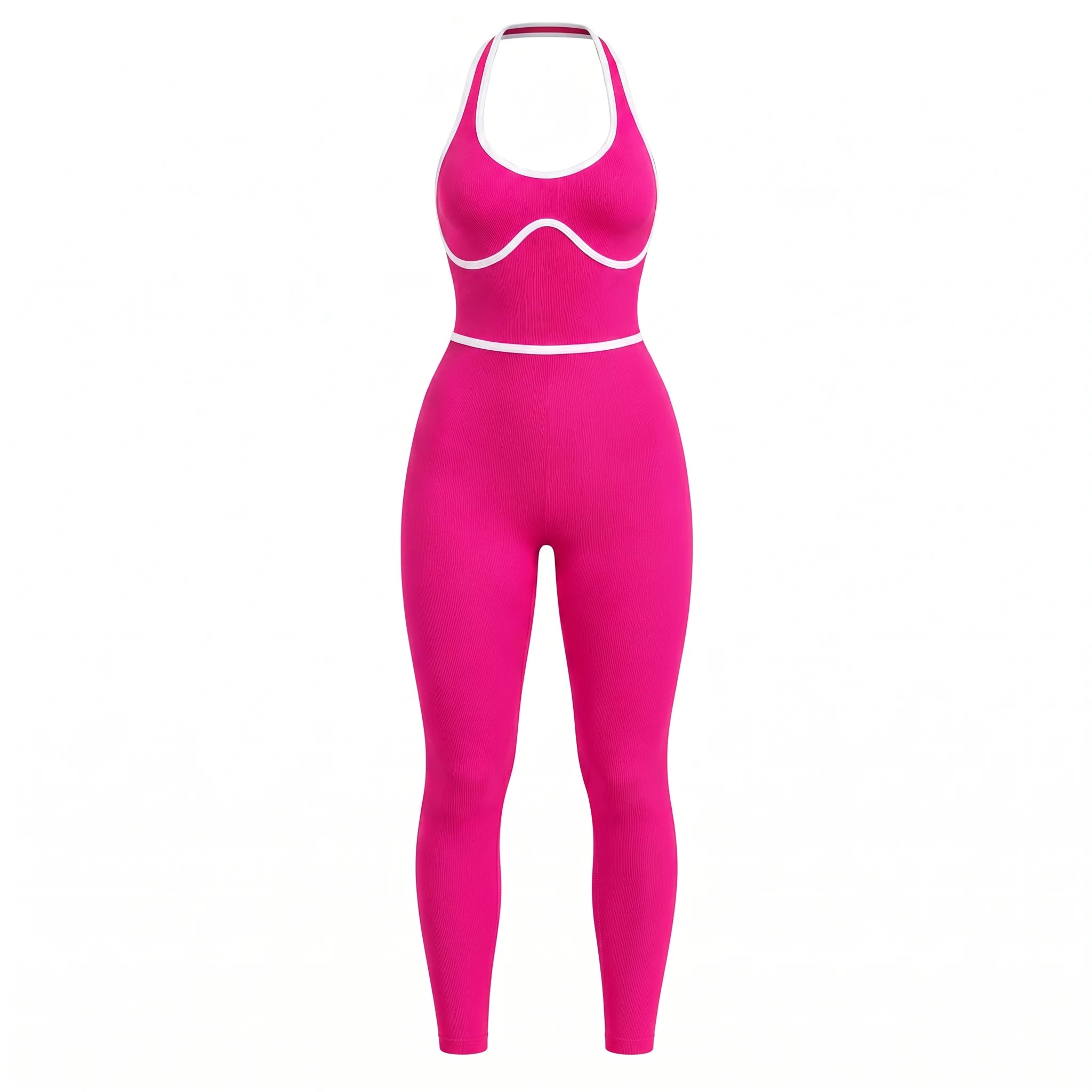 Contrast Trim Backless Active Jumpsuit WHD0606629