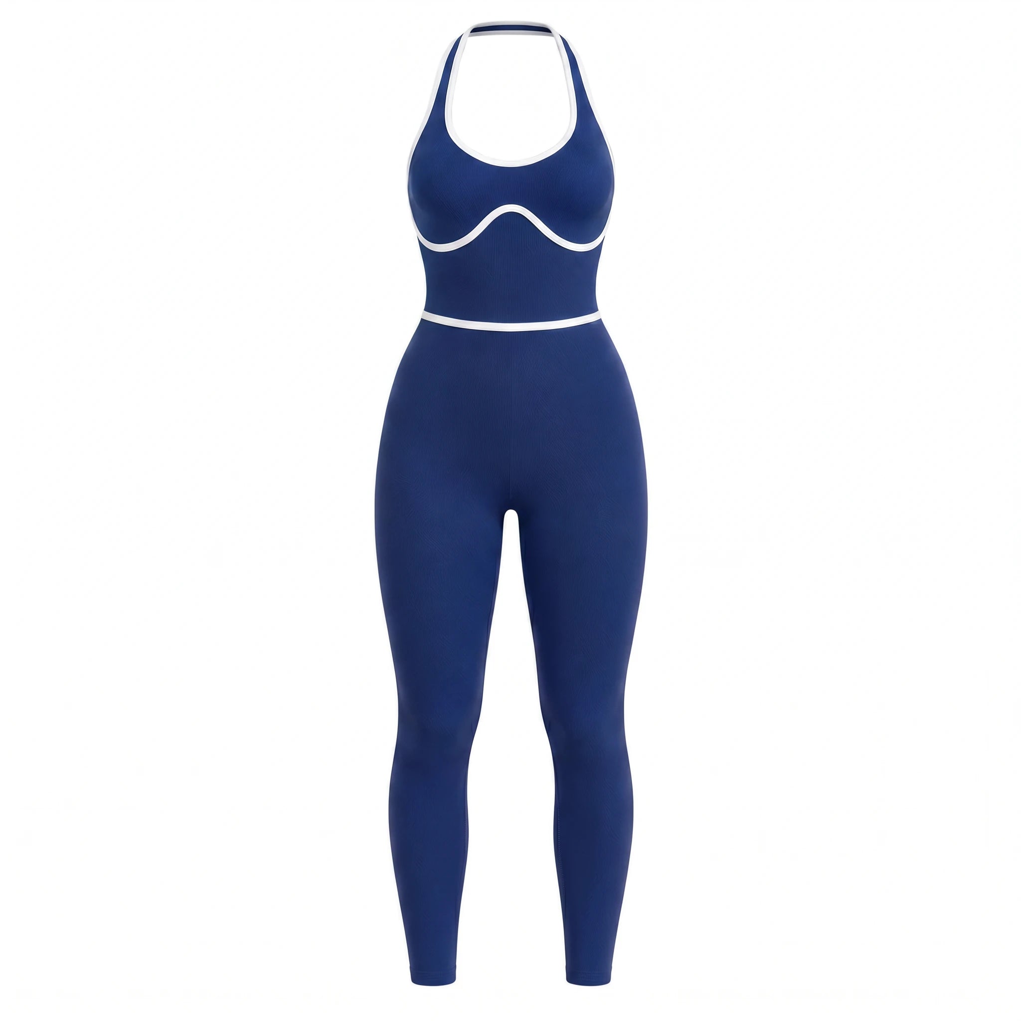 Contrast Trim Backless Active Jumpsuit WHD0606629