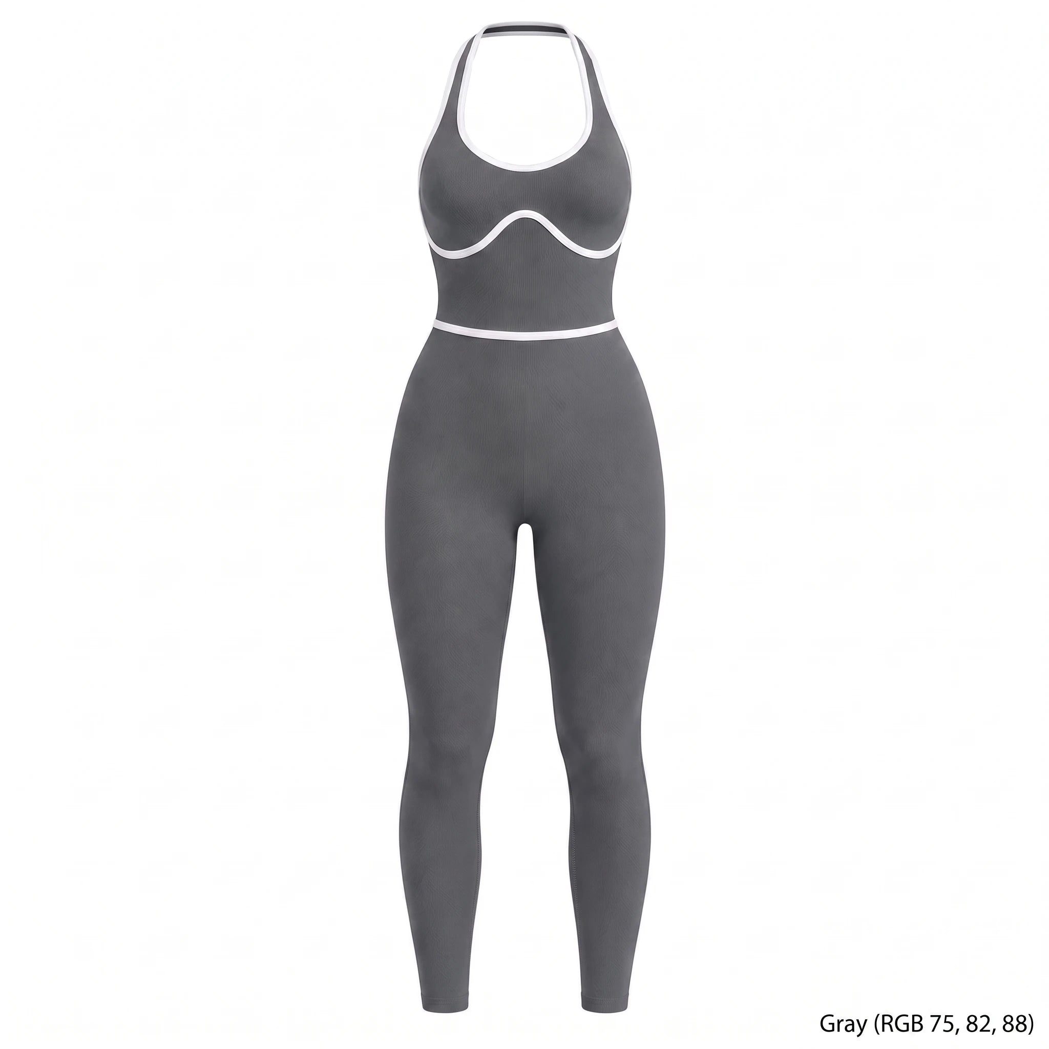 Contrast Trim Backless Active Jumpsuit WHD0606629