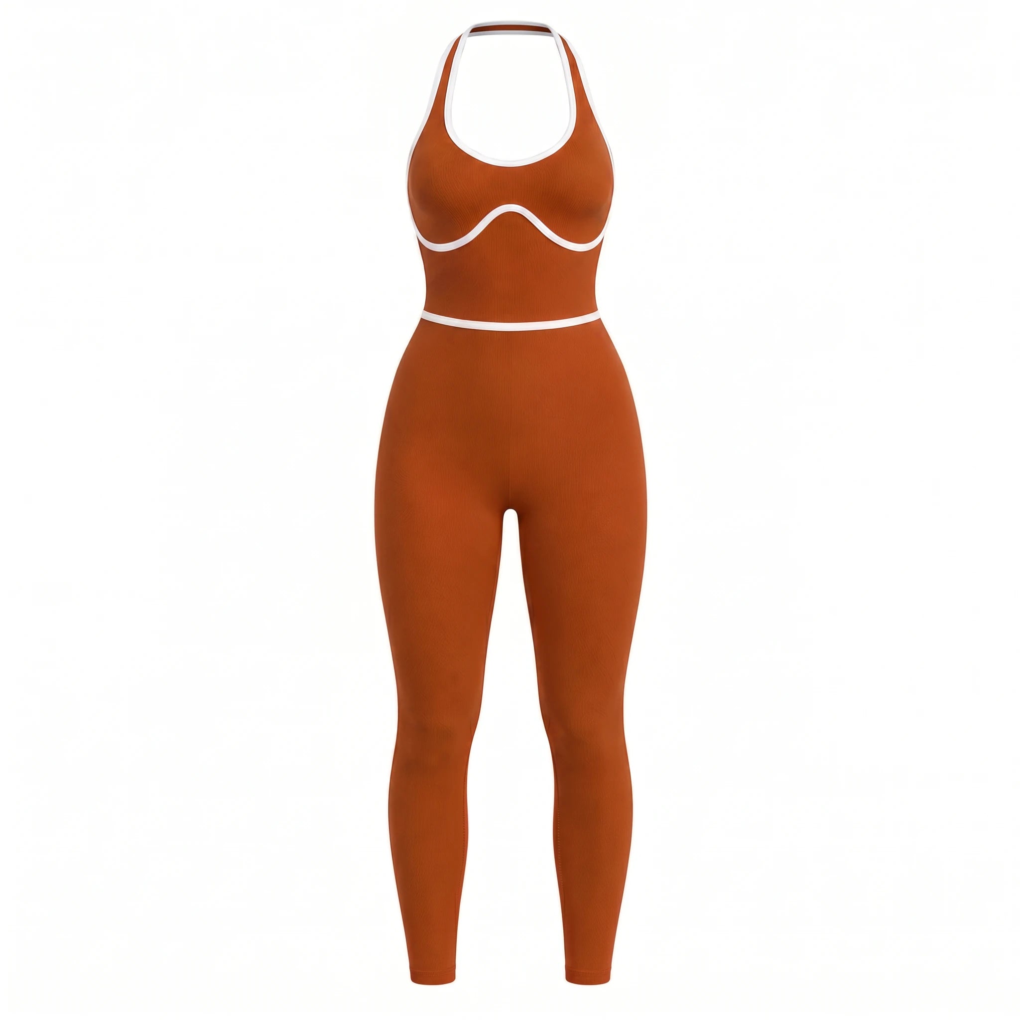 Contrast Trim Backless Active Jumpsuit WHD0606629