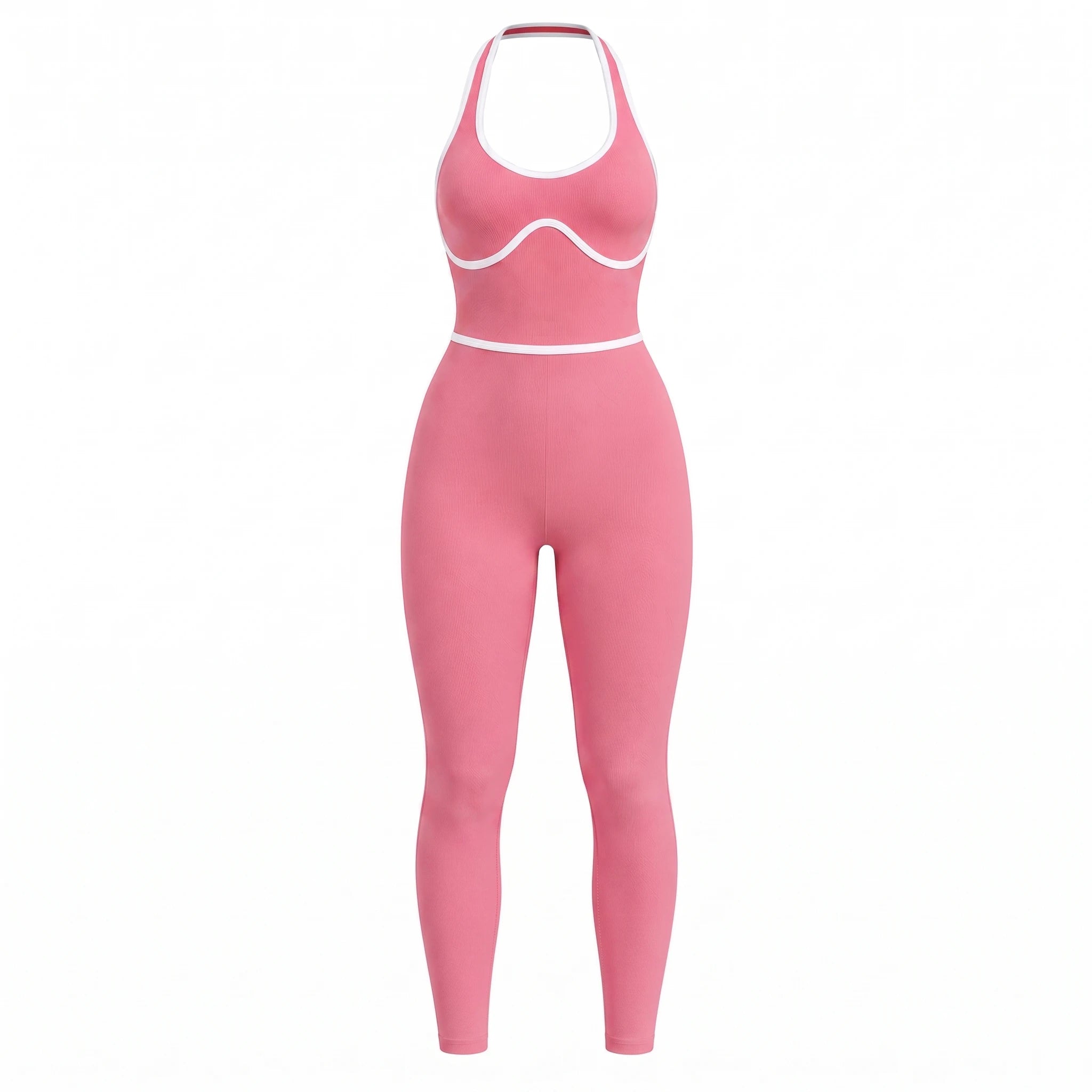 Contrast Trim Backless Active Jumpsuit WHD0606629