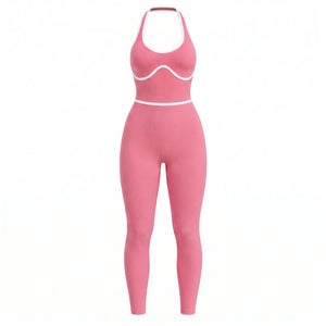 Contrast Trim Backless Active Jumpsuit WHD0606629