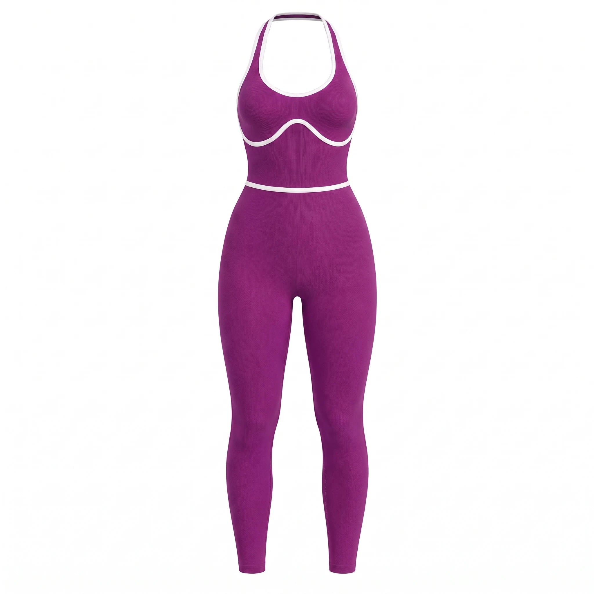 Contrast Trim Backless Active Jumpsuit WHD0606629