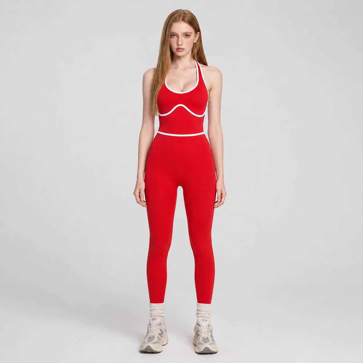 Contrast Trim Backless Active Jumpsuit WHD0606629